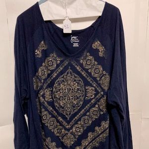 Navy Blue/Gold sparkle long sleeve shirt